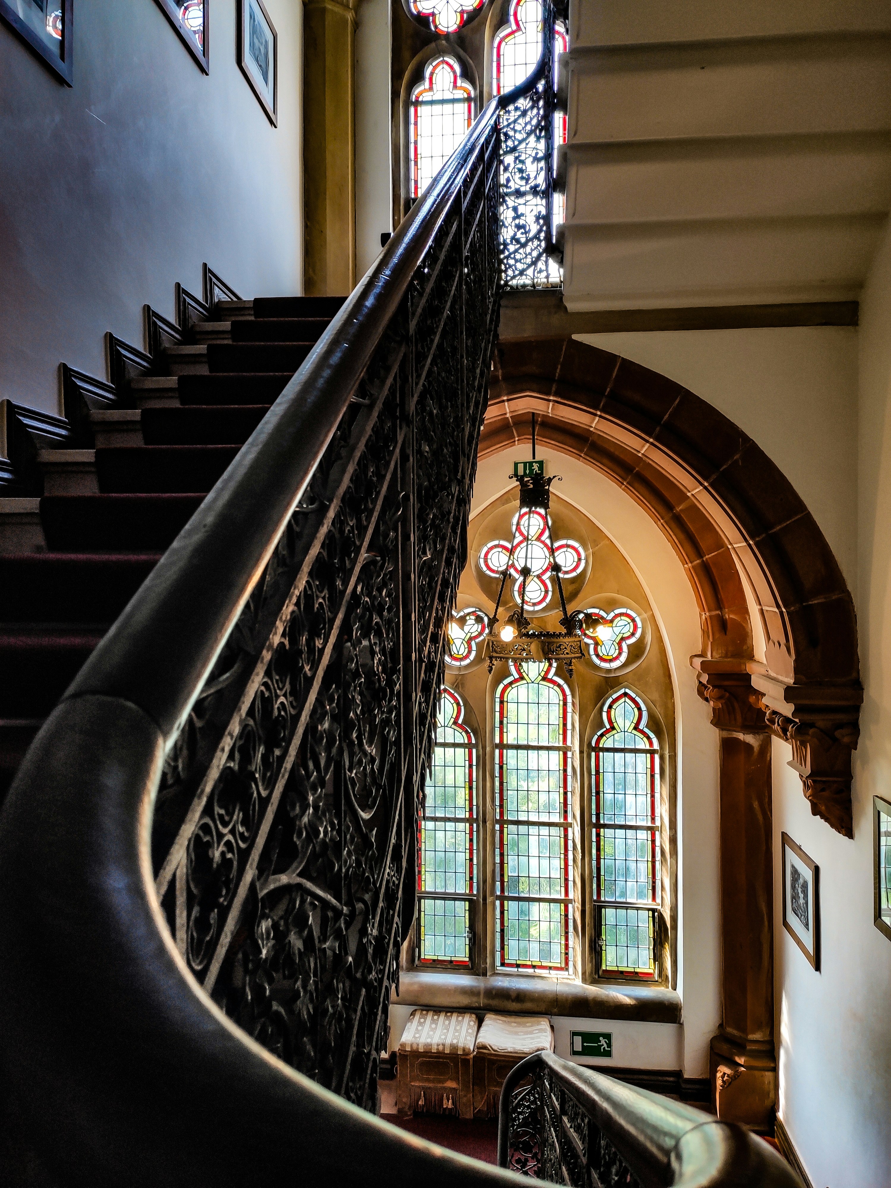 brown wooden stairs inside building